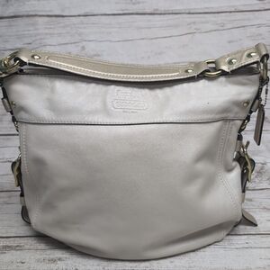 Coach Zoe Hobo Bag Silver Metallic Leather Flawed